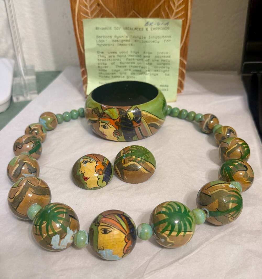 Vtg India Toy Jungle Set by Barbara Ryan Design Neckace Bracelet & Earrings